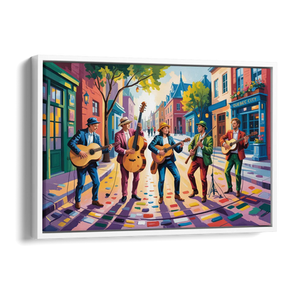 Quebec City Street Musicians Side - White Canvas Wall Art