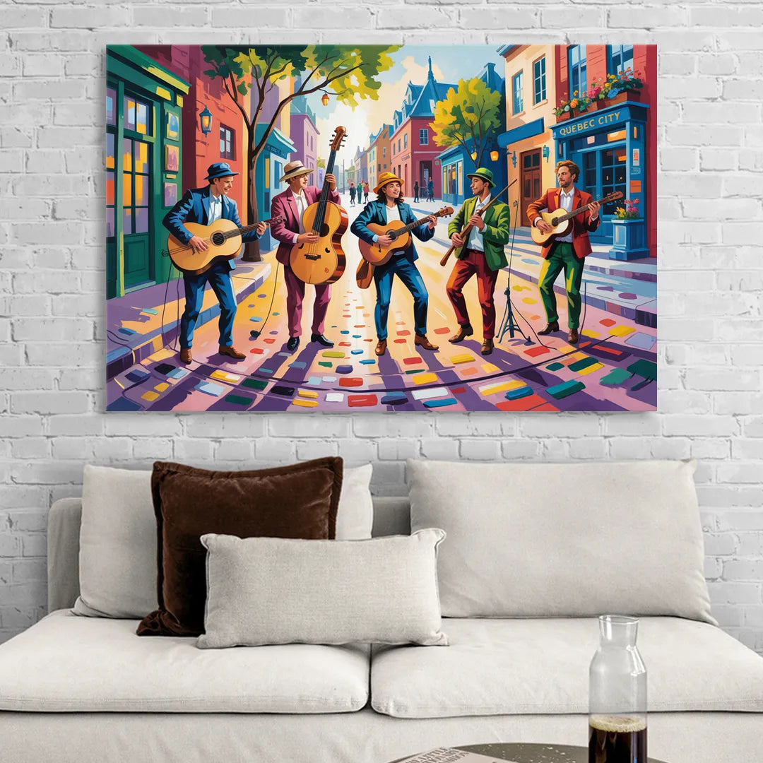 Quebec City Street Musicians Sitting Room - Canvas Wall Art