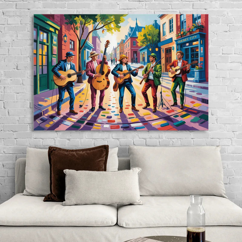 Quebec City Street Musicians Sitting Room - Canvas Wall Art
