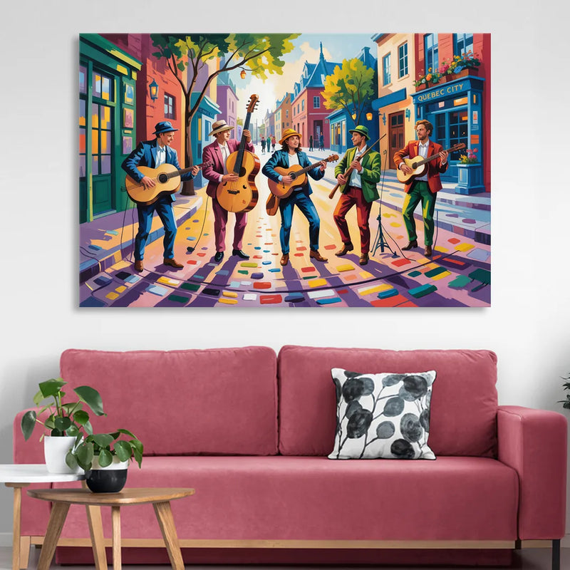 Quebec City Street Musicians Living Room - Canvas Wall Art