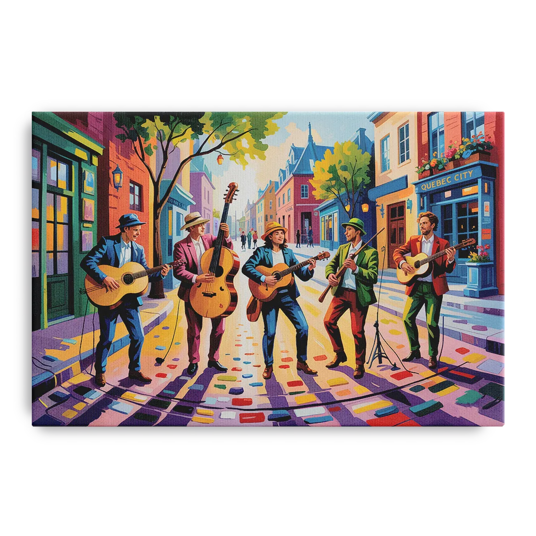 Quebec City Street Musicians Front - Canvas Wall Art