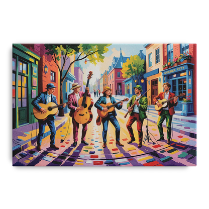 Quebec City Street Musicians Front - Canvas Wall Art