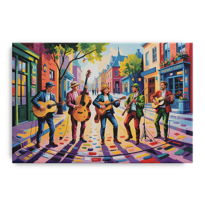 Quebec City Street Musicians Front - Canvas Wall Art