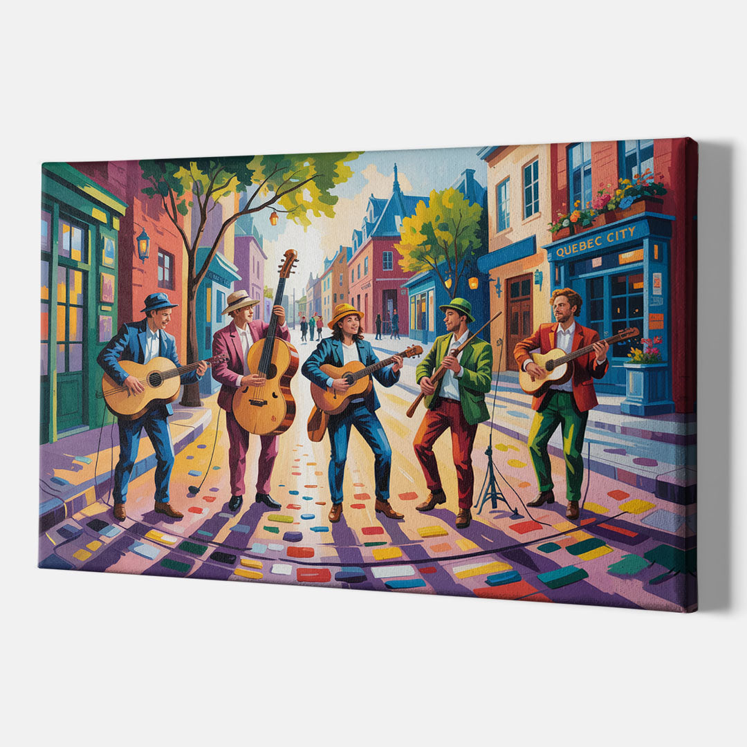 Quebec City Street Musicians - Canvas Print Art Sides