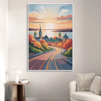 Quebec City Sunrise Living Room - White Canvas Wall Art