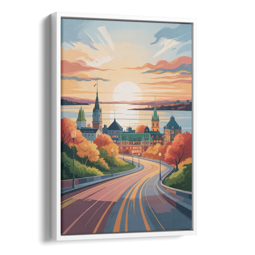 Quebec City Sunrise Side - White Canvas Wall Art