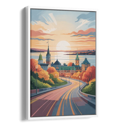 Quebec City Sunrise Side - White Canvas Wall Art