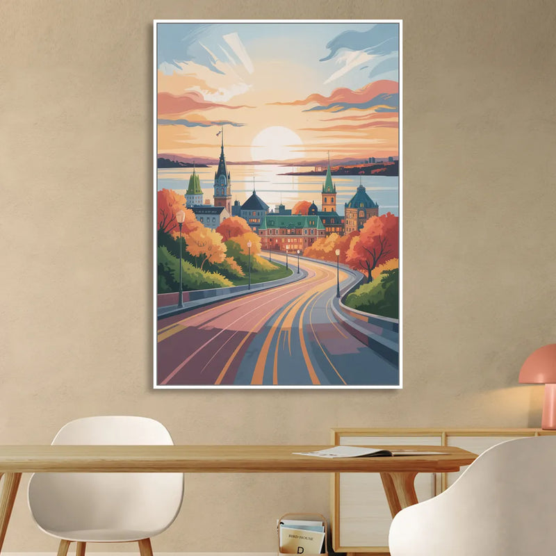 Quebec City Sunrise Sitting Room - White Canvas Wall Art
