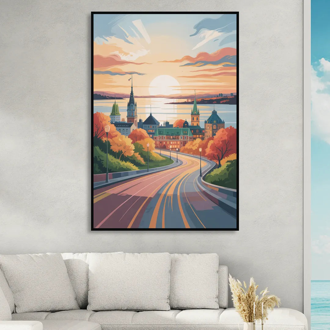 Quebec City Sunrise Sitting Room - Black Canvas Wall Art