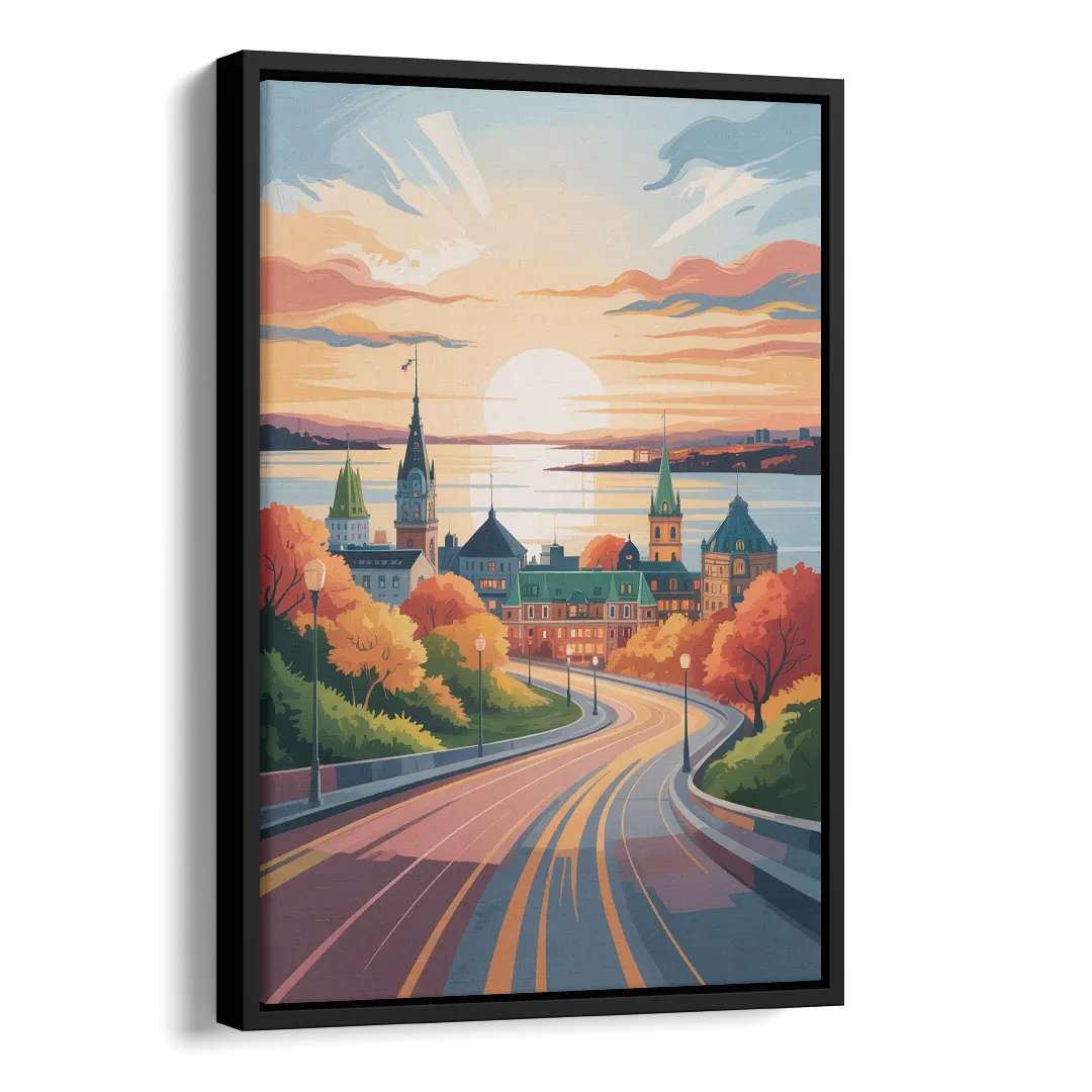 Quebec City Sunrise Side - Black Canvas Wall Art