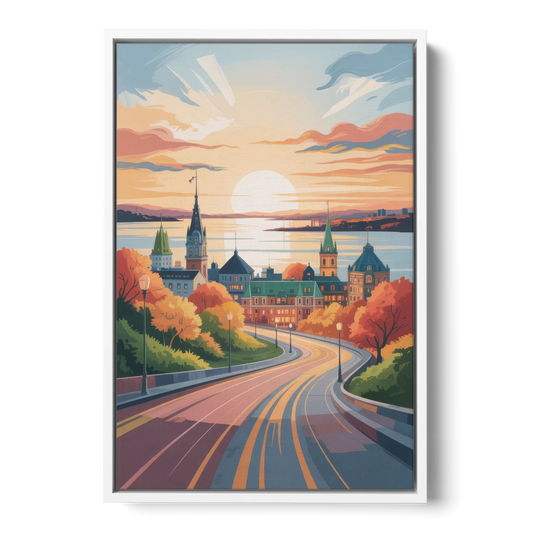 Quebec City Sunrise - White Framed Canvas Wall Art - Front