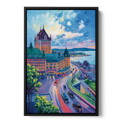 Quebec City Tower View Front - Black Canvas Wall Art