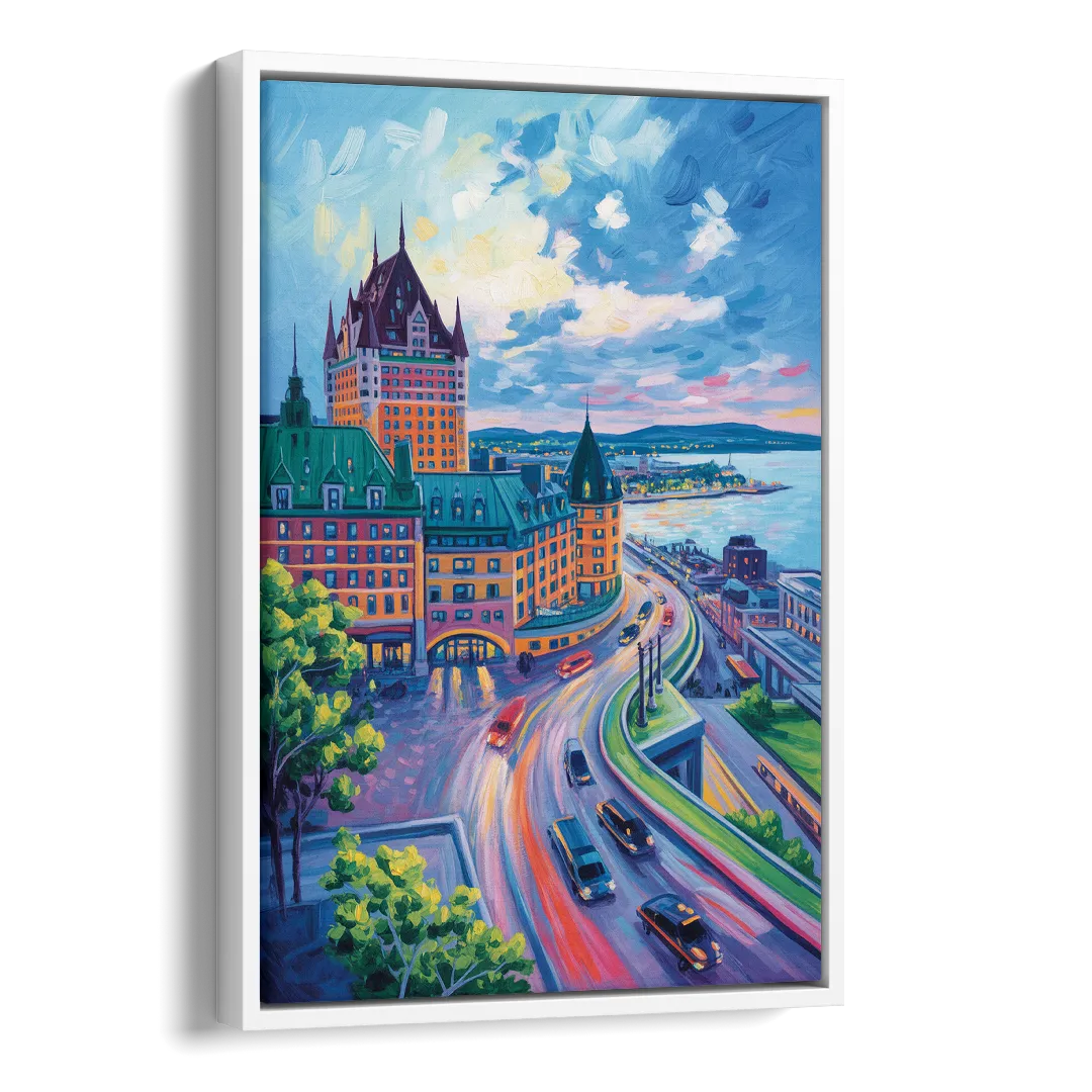 Quebec City Tower View Side - White Canvas Wall Art