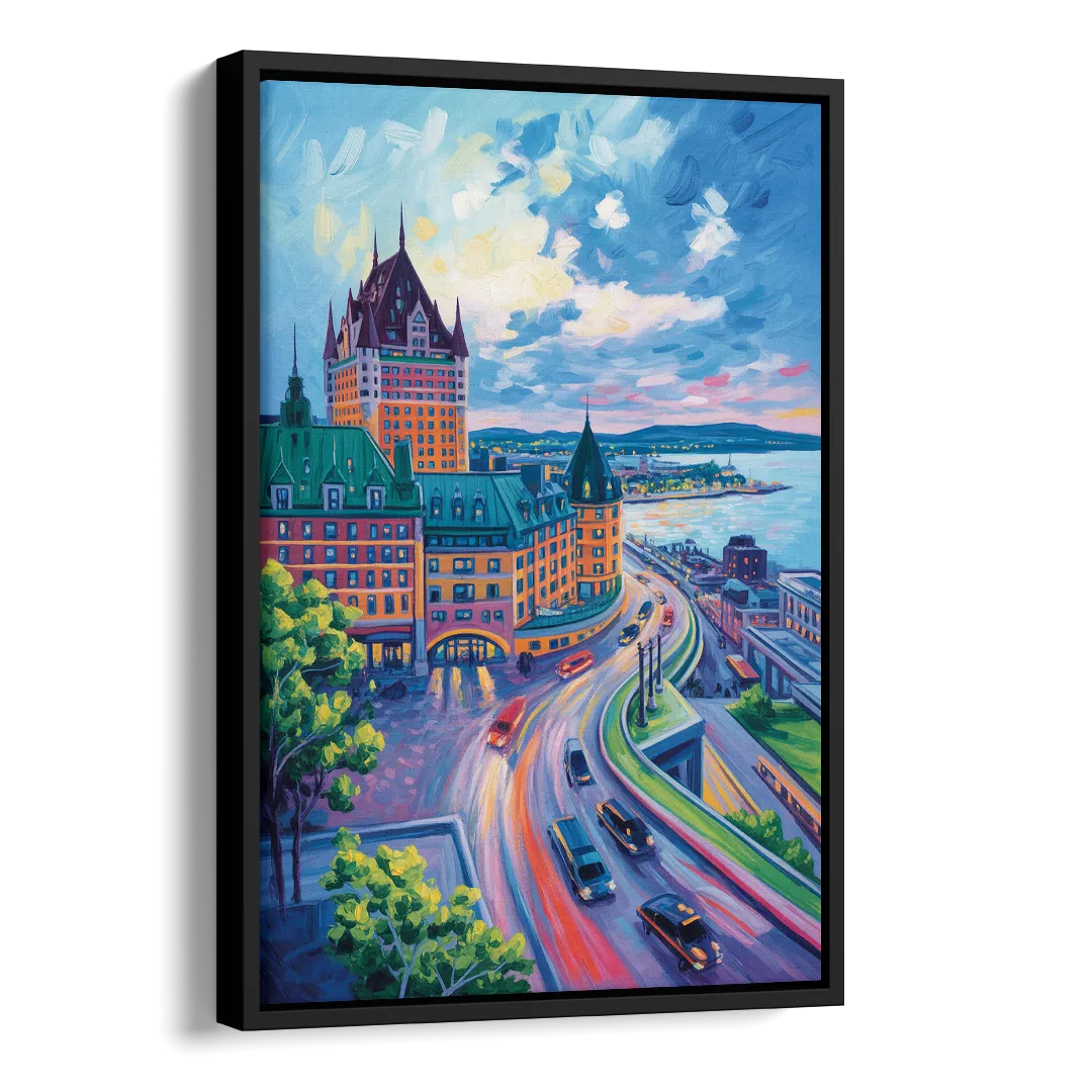 Quebec City Tower View Side - Black Canvas Wall Art
