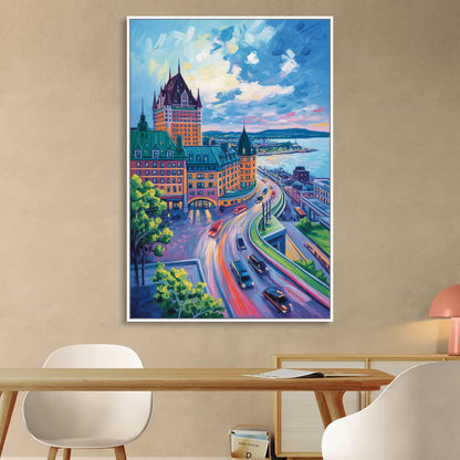 Quebec City Tower View Living Room - White Canvas Wall Art