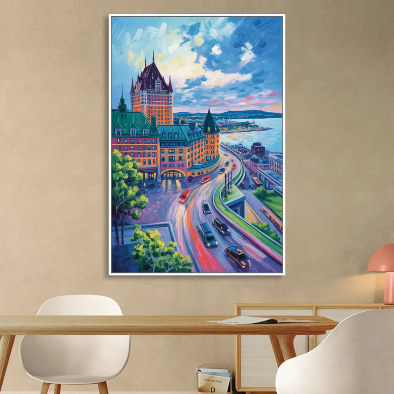 Quebec City Tower View Living Room - White Canvas Wall Art