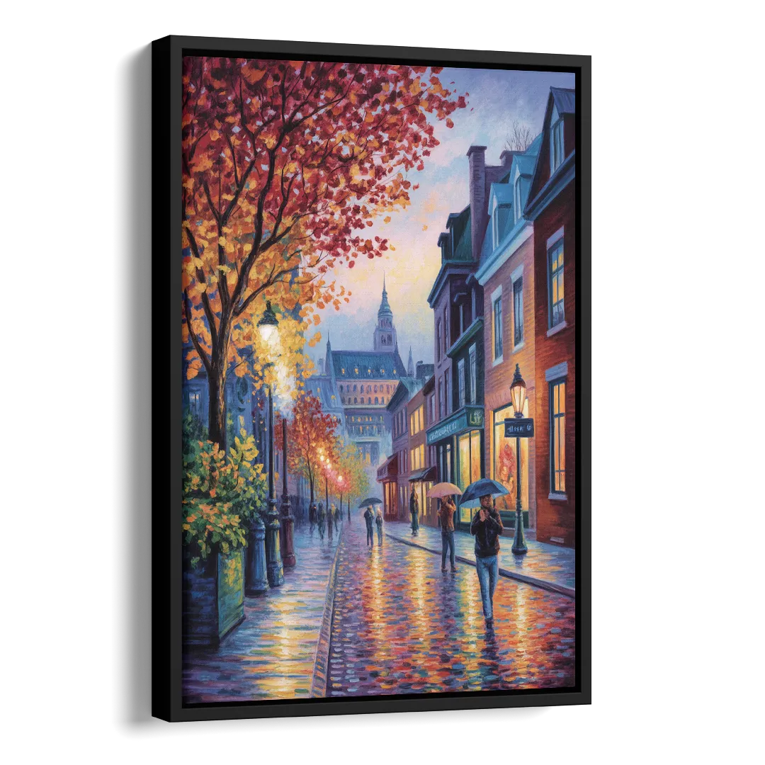 Quebec City in Autumn Side - Black Canvas Wall Art
