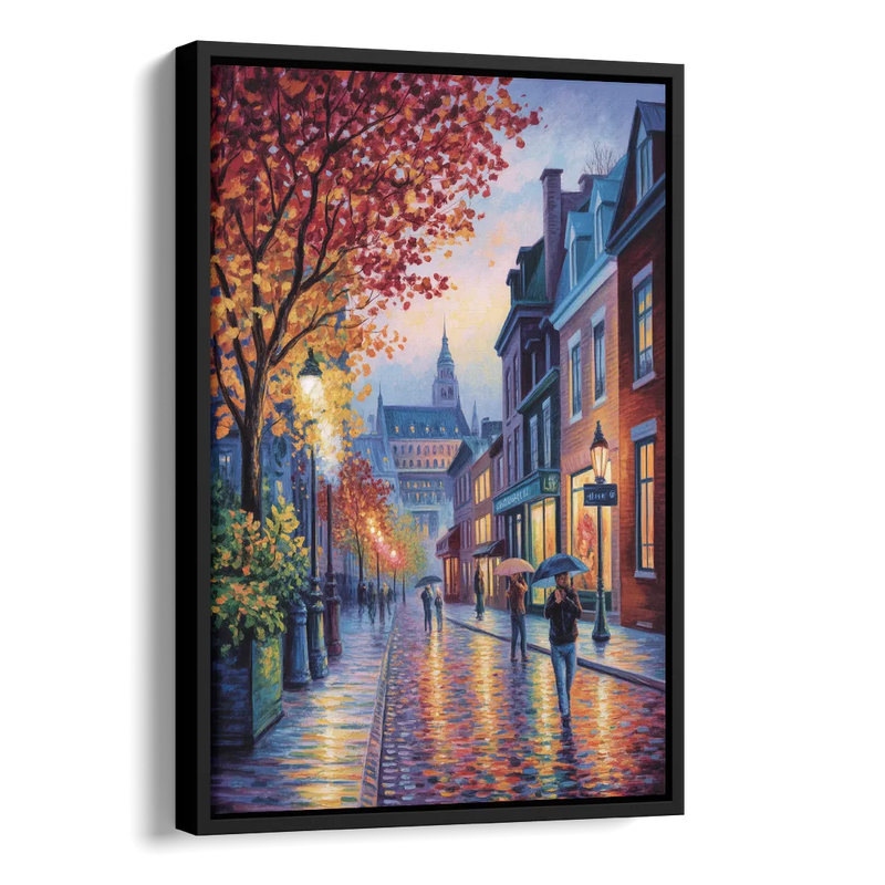 Quebec City in Autumn Side - Black Canvas Wall Art