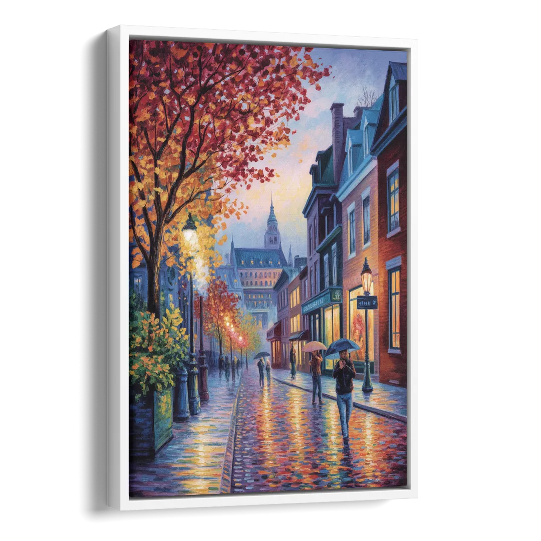 Quebec City in Autumn Side - White Canvas Wall Art