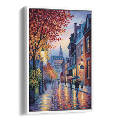 Quebec City in Autumn Side - White Canvas Wall Art