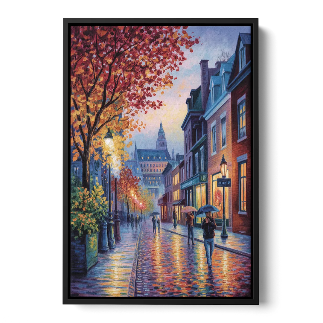 Quebec City in Autumn Front - Black Canvas Wall Art
