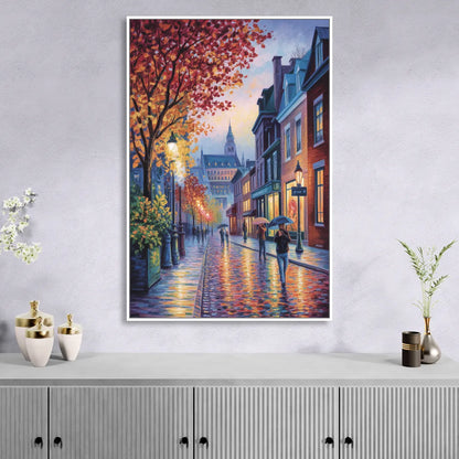 Quebec City in Autumn Living Room - White Canvas Wall Art