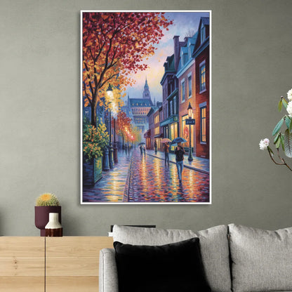 Quebec City in Autumn Sitting Room - White Canvas Wall Art