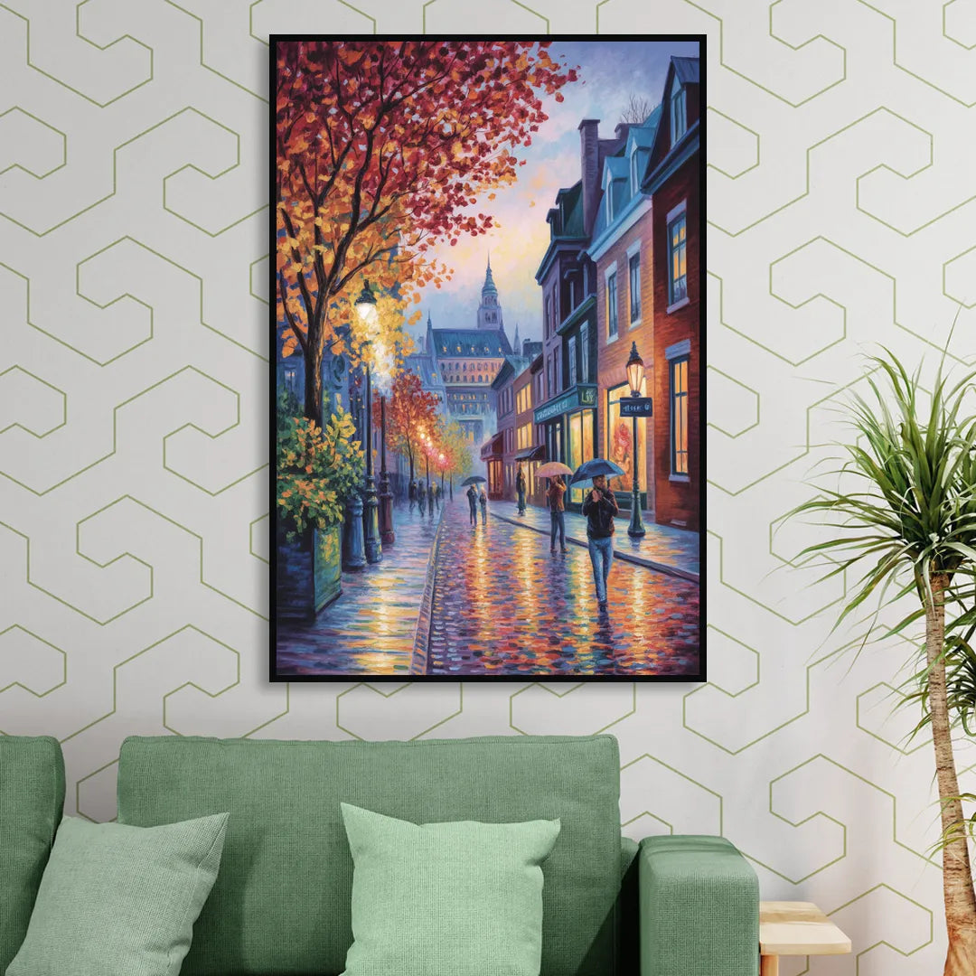 Quebec City in Autumn Sitting Room - Black Canvas Wall Art