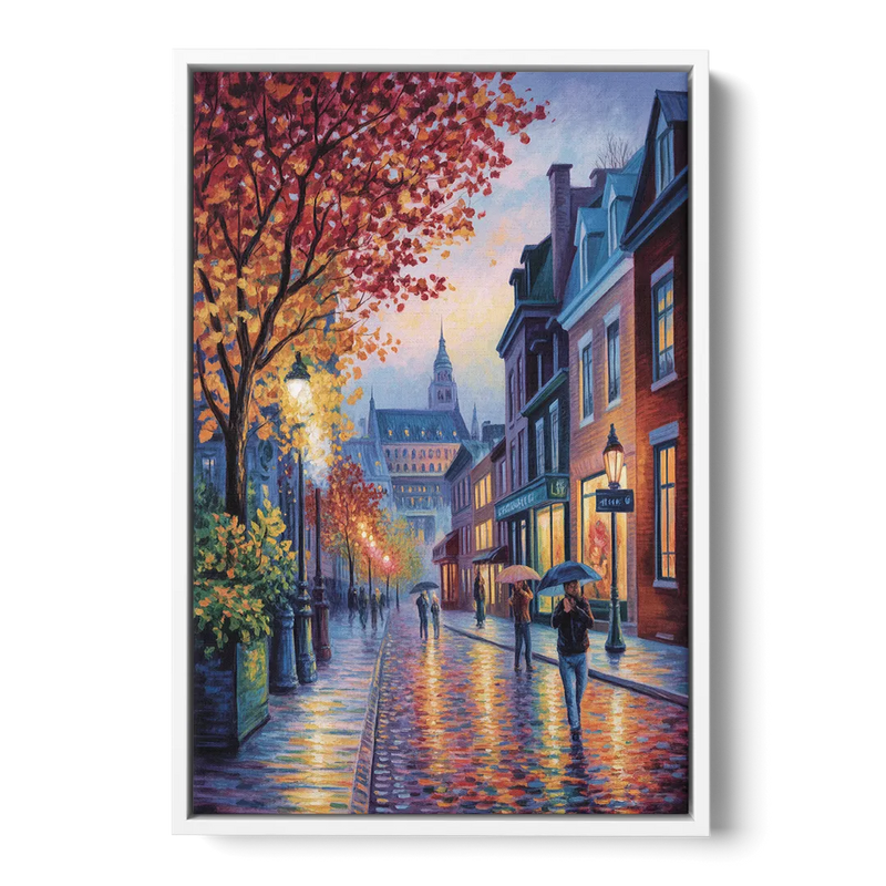 Quebec City in Autumn Front - White Canvas Wall Art