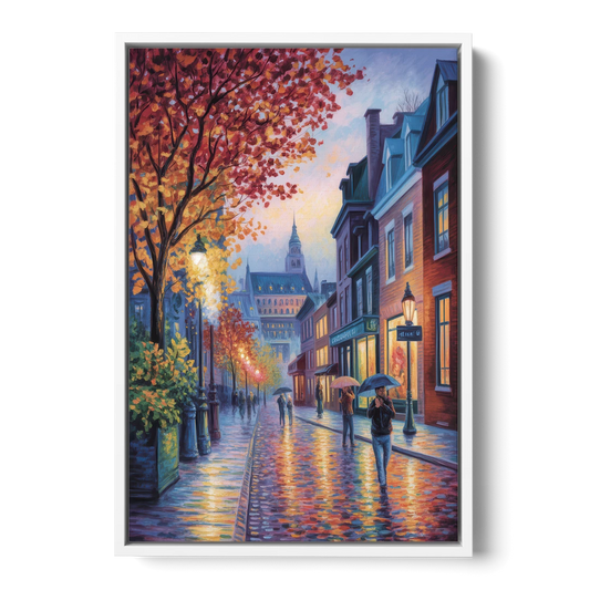 Quebec City in Autumn - White Framed Canvas Wall Art - Front