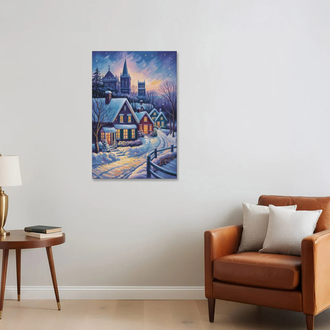Quebec Snowy Village Scene - Canvas Wall Art - Sofa - 24x36