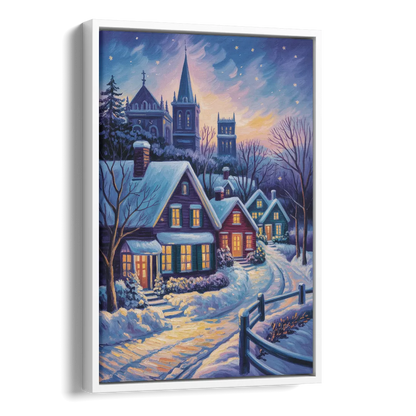 Quebec Snowy Village Scene Side - White Canvas Wall Art