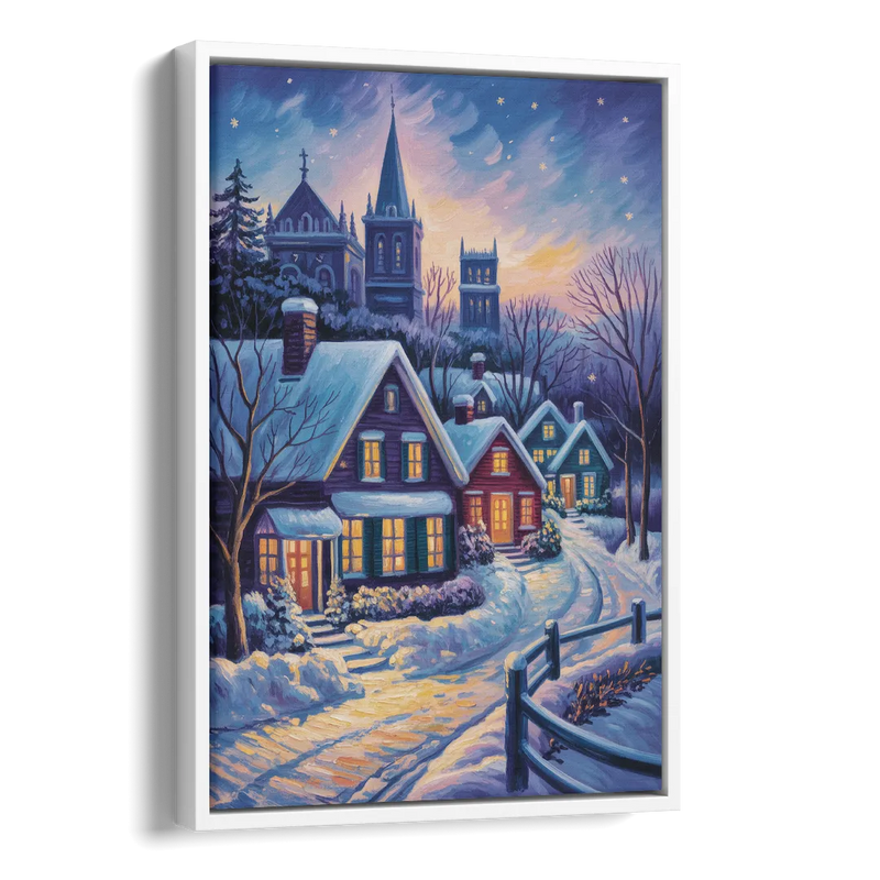 Quebec Snowy Village Scene Side - White Canvas Wall Art
