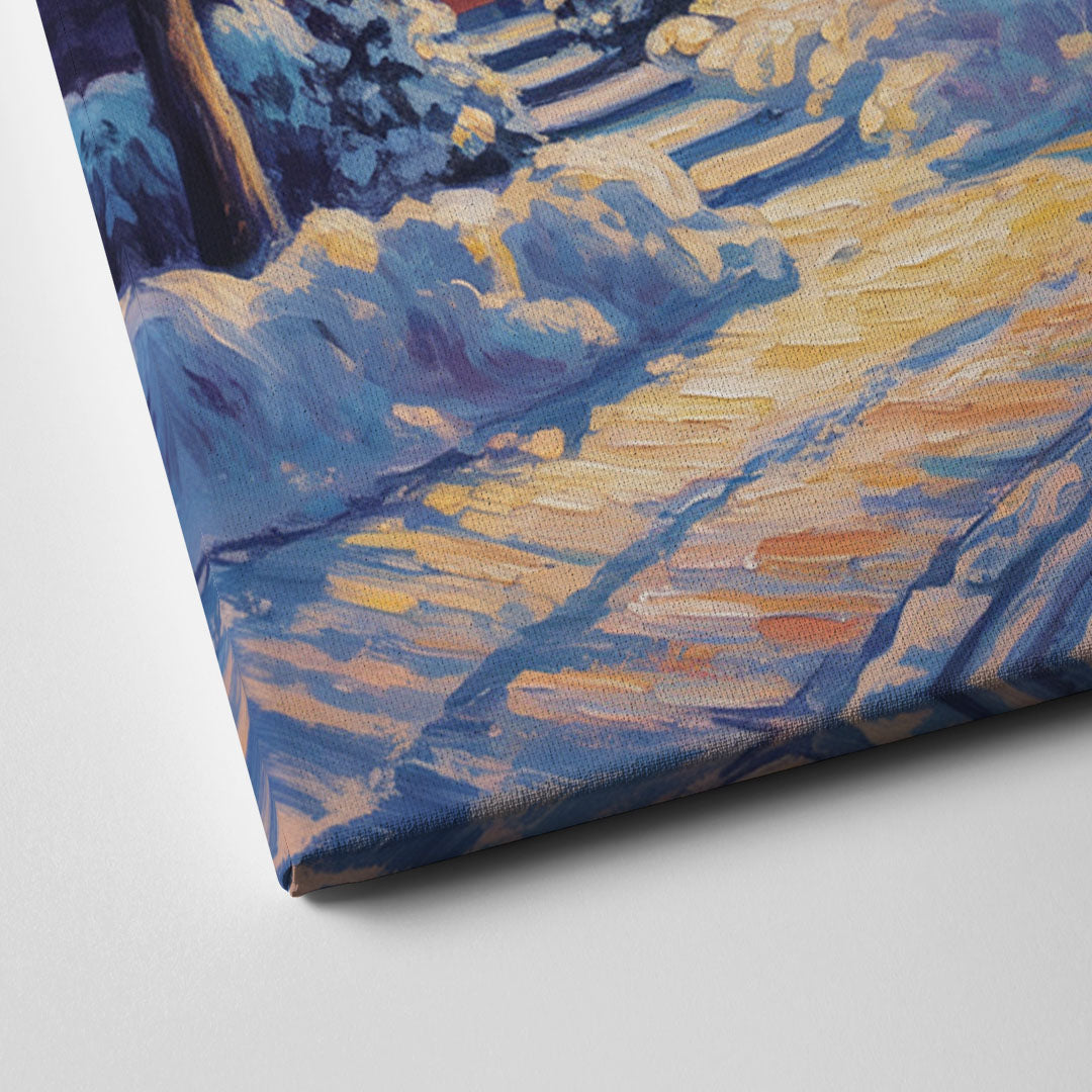 Quebec Snowy Village Scene Canvas Close Up