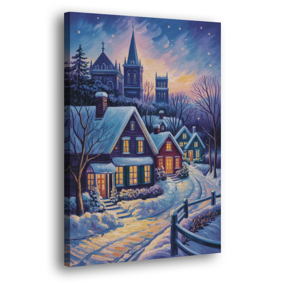 Quebec Snowy Village Scene Side - Canvas Wall Art