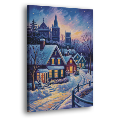 Quebec Snowy Village Scene Side - Canvas Wall Art