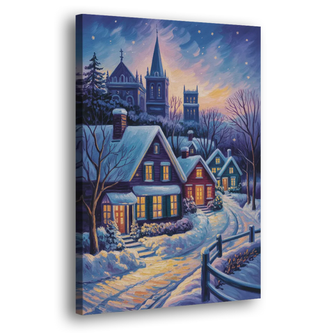 Quebec Snowy Village Scene - Canvas Wall Art