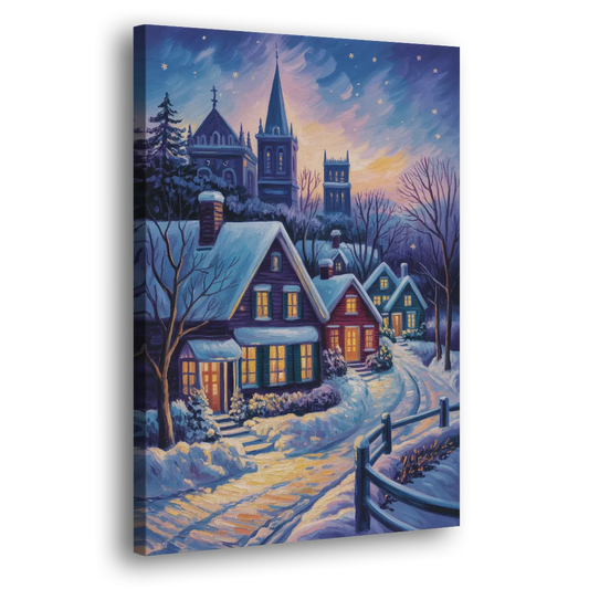 Quebec Snowy Village Scene Side - Canvas Wall Art
