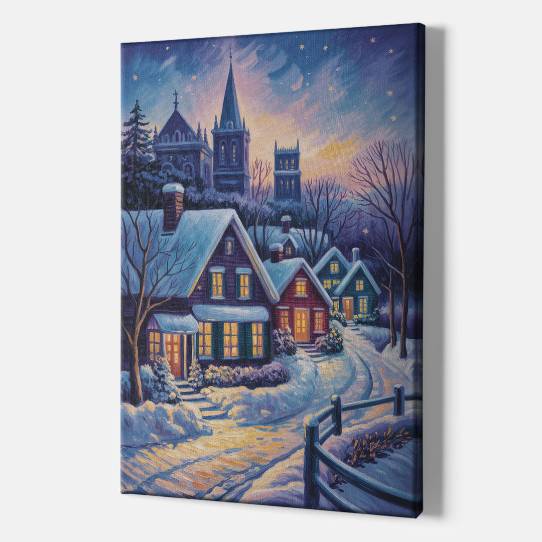 Quebec Snowy Village Scene - Canvas Print Art Sides