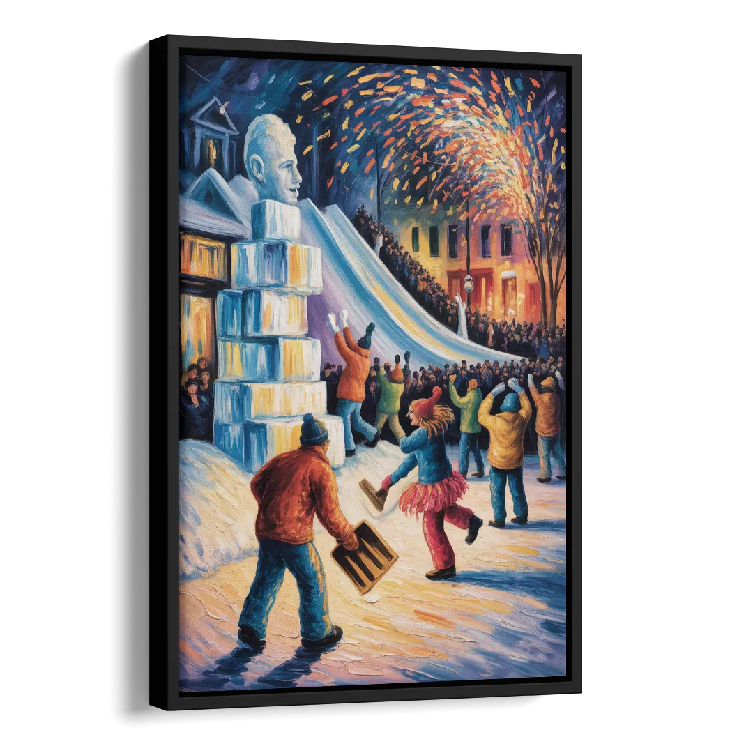 Quebec Winter Carnival Side - Black Canvas Wall Art