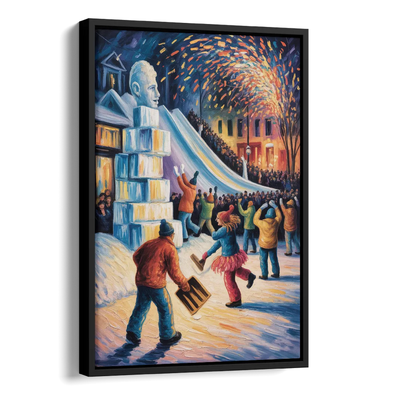 Quebec Winter Carnival Side - Black Canvas Wall Art