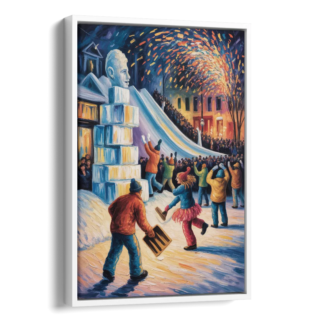 Quebec Winter Carnival Side - White Canvas Wall Art