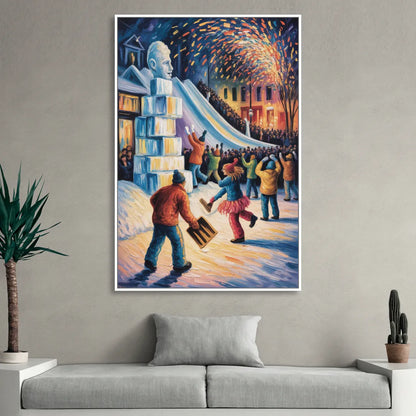 Quebec Winter Carnival Sitting Room - White Canvas Wall Art