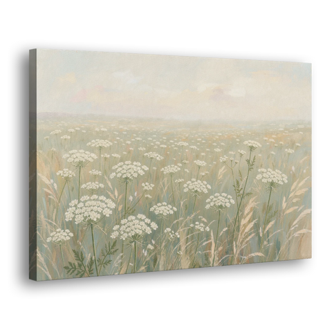Queen Anne's Lace Art of a Misty Sage Meadow - Canvas Wall Art - Side