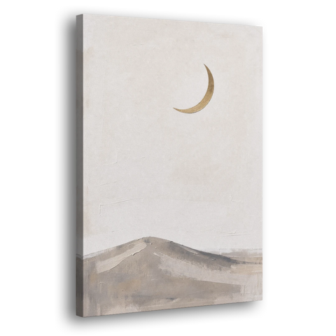 Quiet Luxury Wall Art with a Gold Crescent Moon - Canvas Wall Art - Side