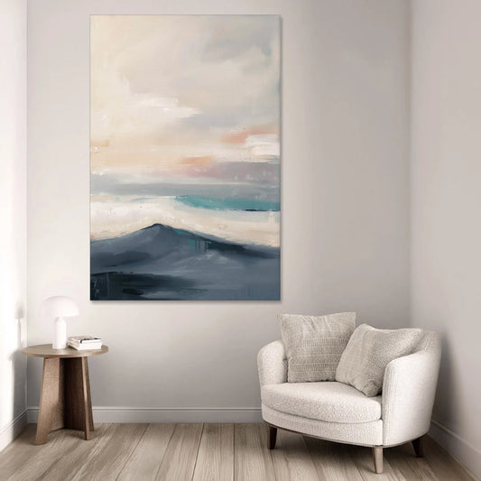Minimalist Quiet Mountain Ridge with Teal Crest - Canvas Wall Art - Sofa - 40x60