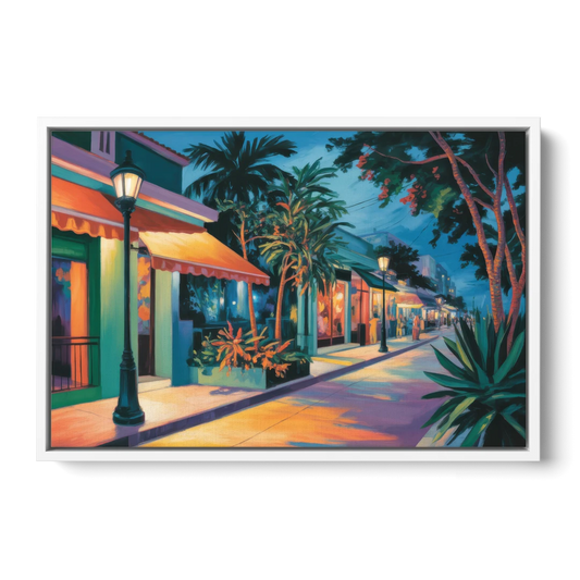 Quinta Avenida Lights - White Framed Canvas Wall Art - Front