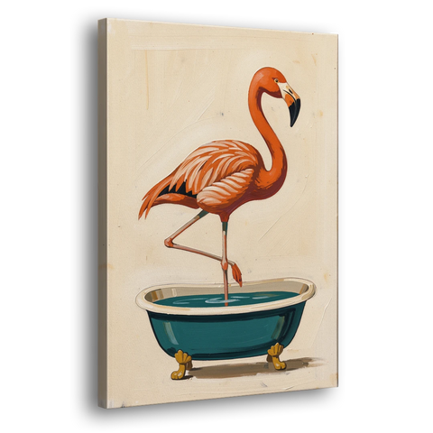 Quirky Bathroom Wall Art Flamingo in a Clawfoot Tub - Canvas Wall Art - Side