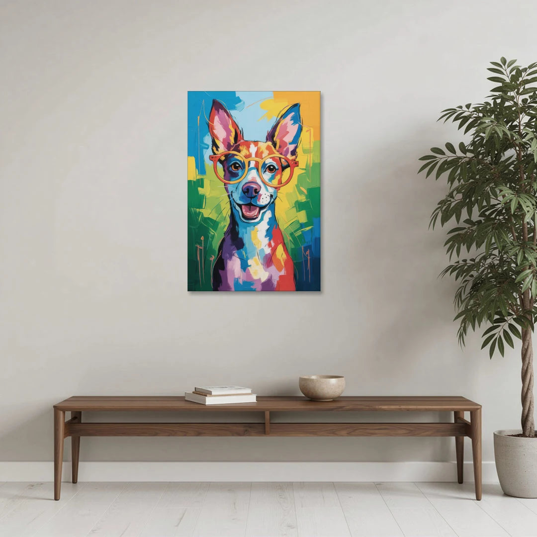 Quirky Dog with Glasses - Canvas Wall Art - Coffee Table - 24x36