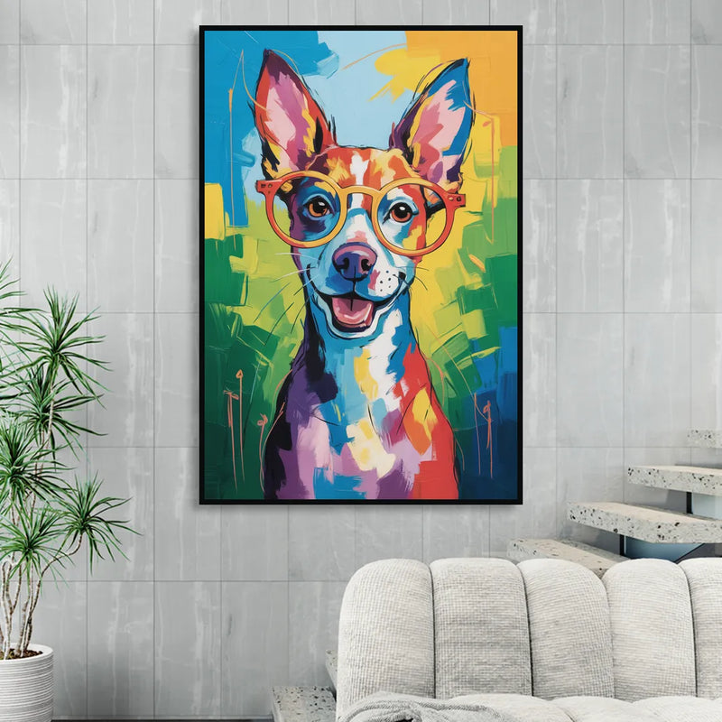 Quirky Dog with Glasses Sitting Room - Black Canvas Wall Art